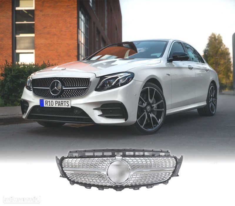 GRELHA DIANTEIRA MERCEDES CLASE E W213 AMG 17-20 LOOK DIAMOND PRATEADO - 1
