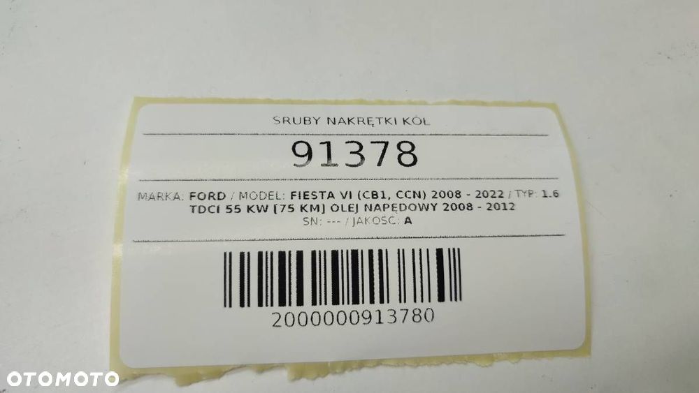 ŚRUBY NAKRĘTKI KÓŁ FORD FIESTA VI (CB1, CCN) 2008 - 2022 1.6 TDCi 55 kW [75 KM] olej napędowy 2008 - 2012 - 4