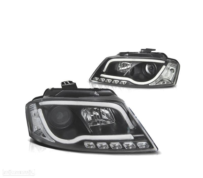 FARÓIS COM LUZ DIURNA TFL AUDI A3 8P 08-12 FUNDO PRETO - 1