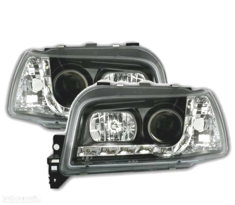 FARÓIS FRONTAIS RENAULT CLIO 92-97 LUZ DIURNA LED FUNDO PRETO - 1