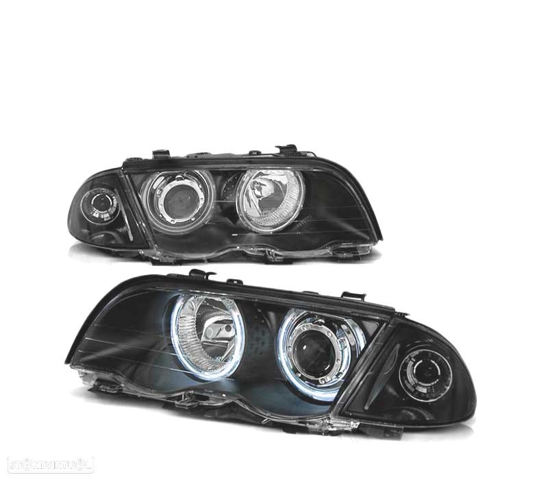 FARÓIS ANGEL EYES PARA BMW E46 98-01 BLACK PRETO - 1