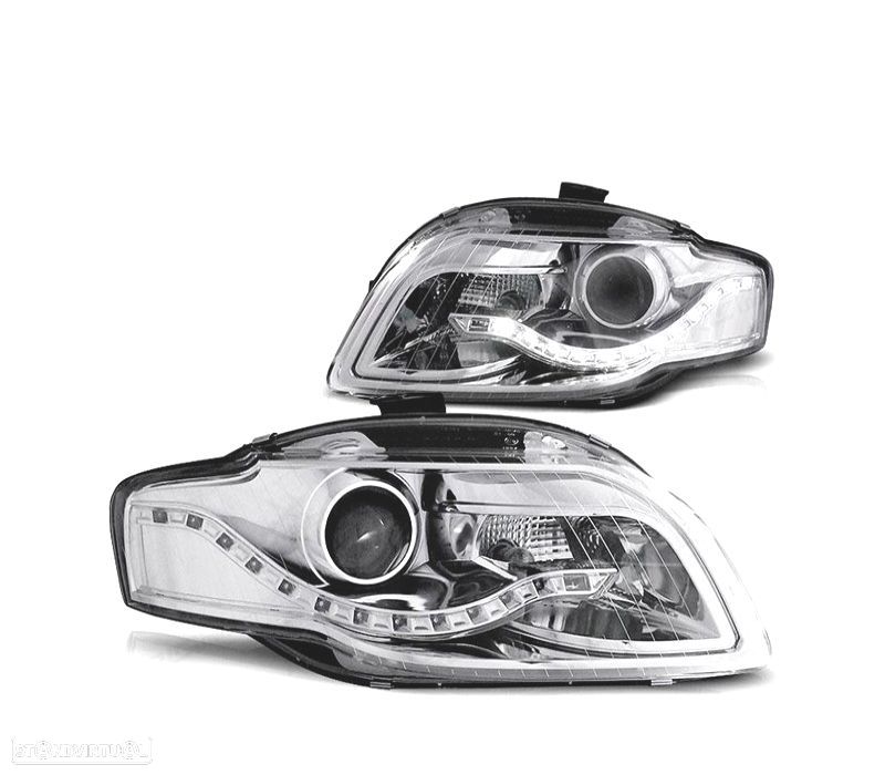 FARÓIS AUDI A4 B7 04-07 LUZ DIURNA FUNDO CROMADO - 1