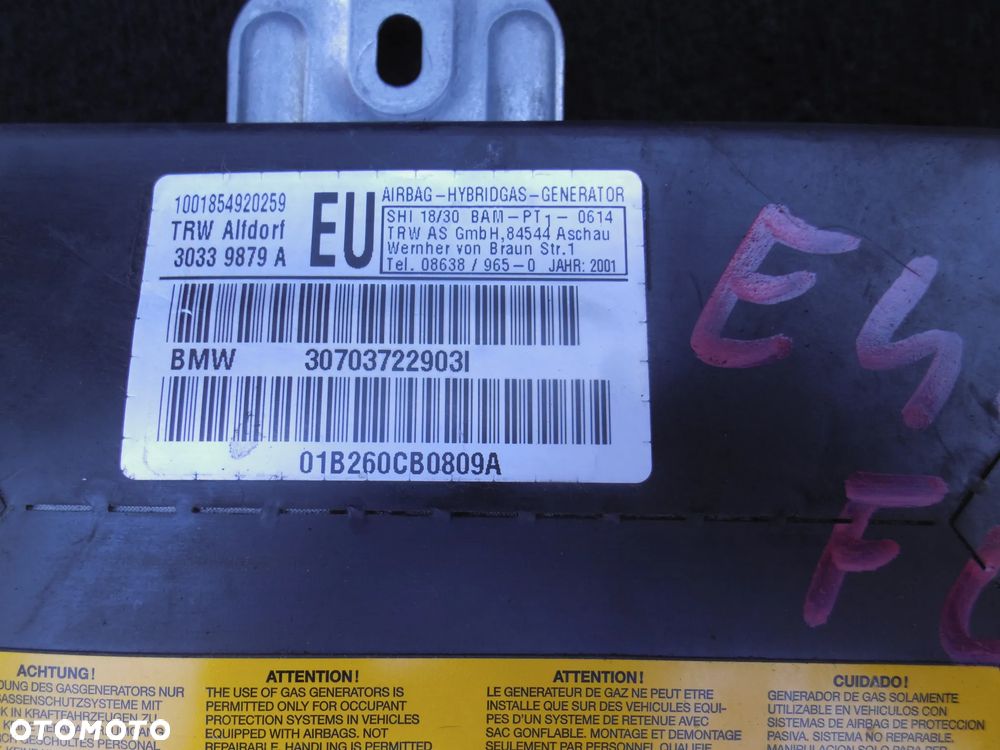 BMW E46 PODUSZKA POWIETRZNA LEWA AIRBAG LEWYCH DRZWI 30339879A 30703722903I - 2