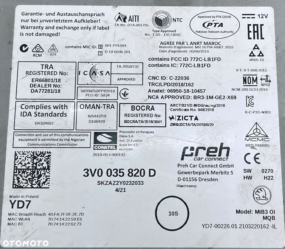 CZYTNIK MULTIMEDIA MIB3 SKODA 3V0035820H - 14