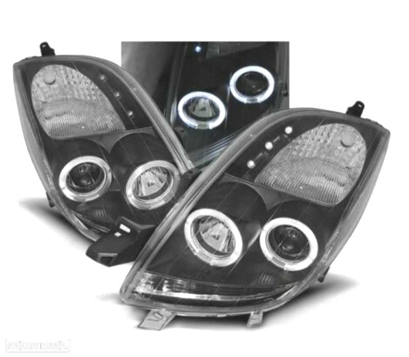 FARÓIS ANGEL EYES CCFL TOYOTA YARIS 06-09 FUNDO PRETO - 1