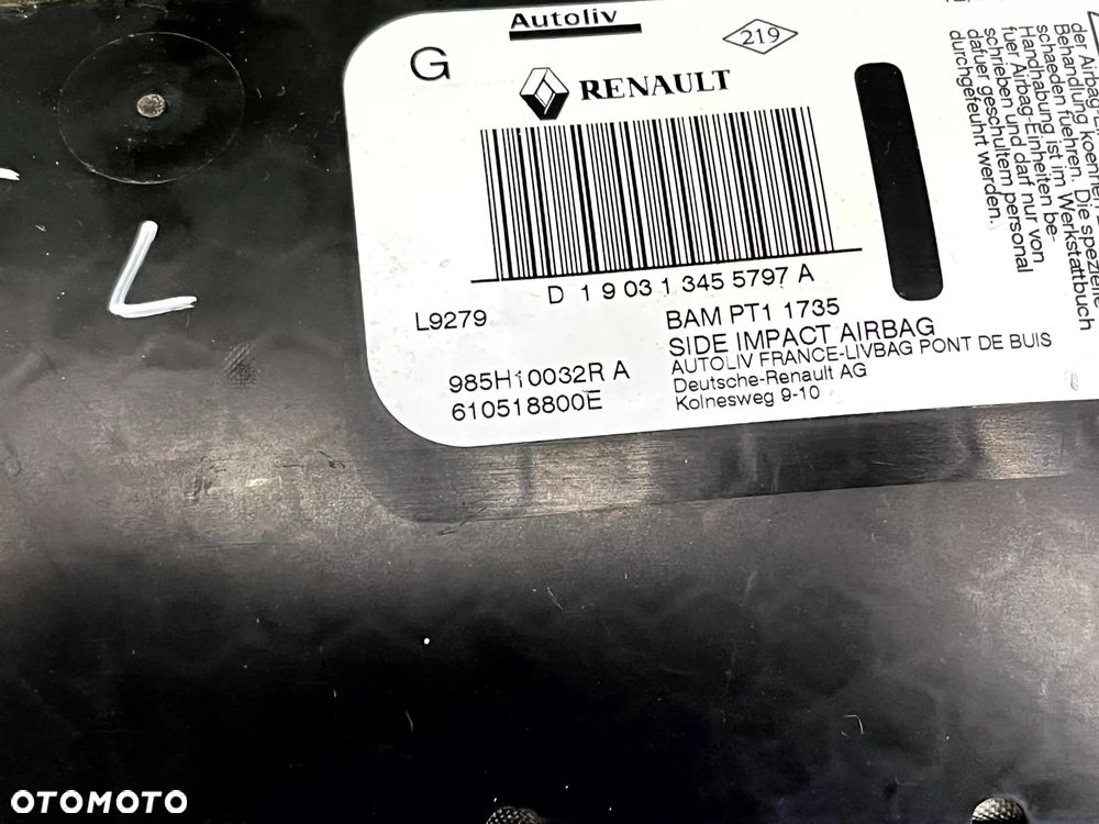 RENAULT MEGANE III PODUSZKA POWIETRZA BOCZNA AIRBAG FOTELA LEWY LEWA 985L16600R 985H10032R - 4