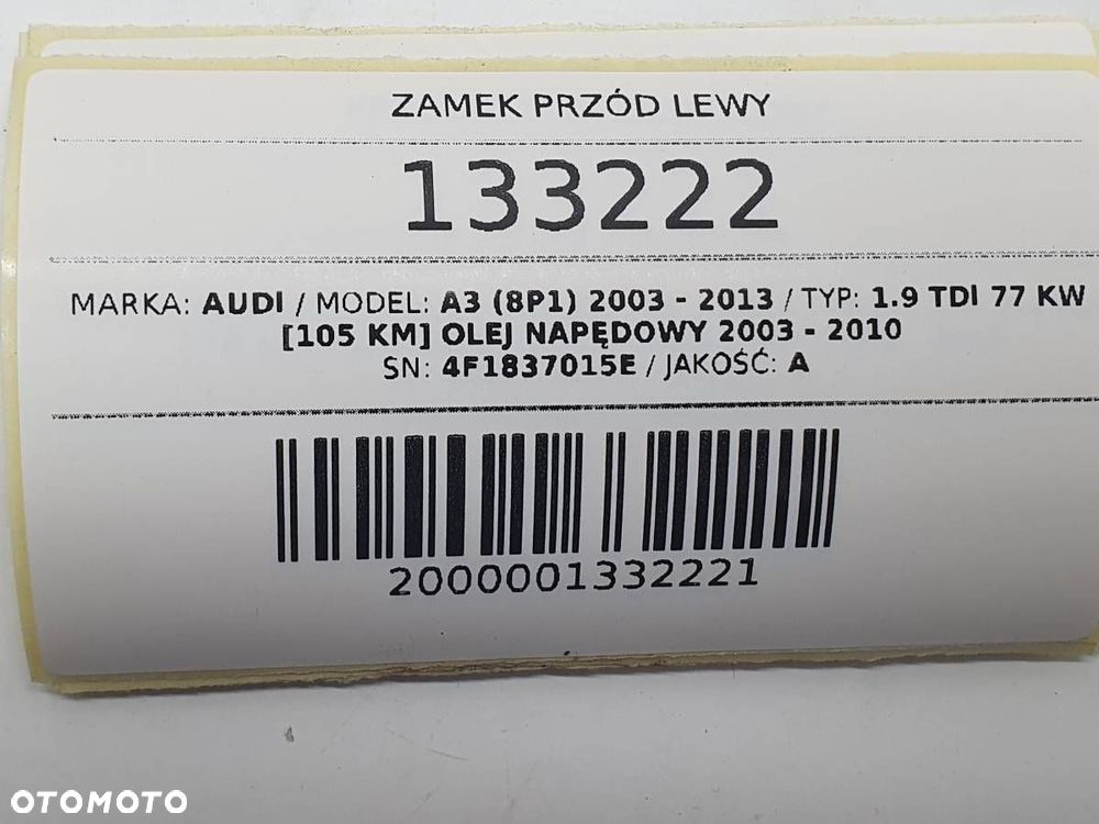 ZAMEK PRZÓD LEWY AUDI A3 8P 4F1837015E EUROPA 9 PIN 3D - 6