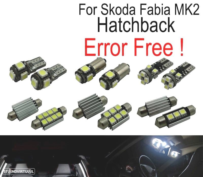 KIT COMPLETO 15 LAMPADAS LED INTERIOR PARA SKODA FABIA 2 MK2 MK II HATCHBACK 08-14 - 1