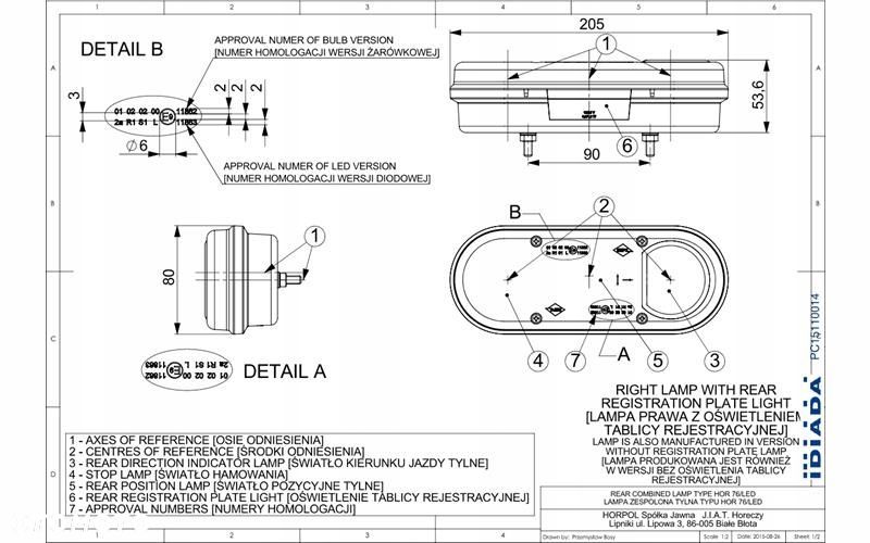 lampa zespolona tylna z oświetleniem tablicy (led) 12/24v prawa - 2