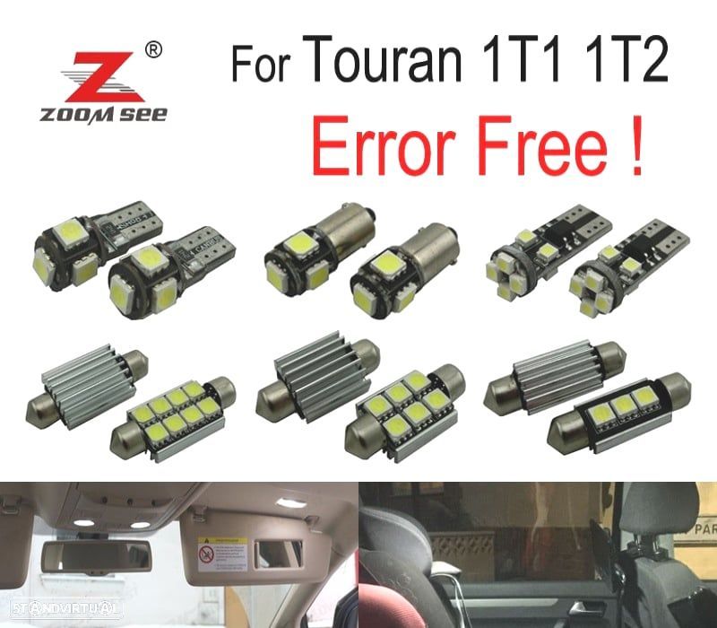 KIT COMPLETO DE 18 LÂMPADAS LED INTERIOR PARA VOLKSWAGEN VW TOURAN 1T1 1T2 2003-2010 - 1