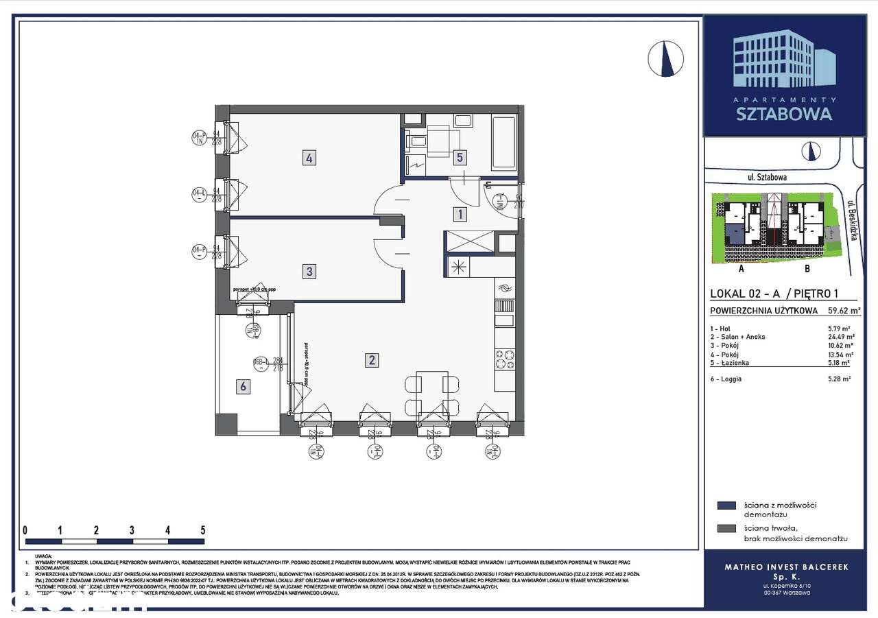3-pokojowe mieszkanie 59m2 + loggia/budynek A