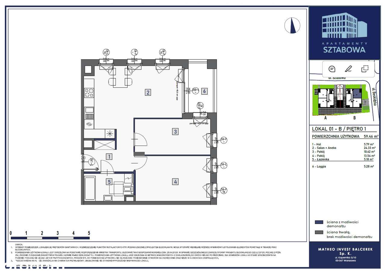 3-pokojowe mieszkanie 59m2 + loggia/budynek B