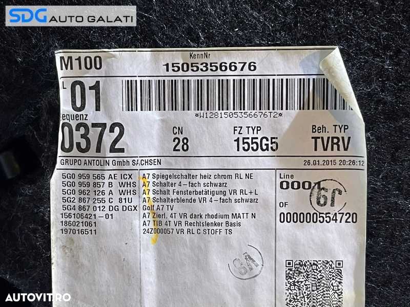 Fata Panou Interior Usa Portiera Dreapta Fata VW Golf 7 2013 - 2017 Cod 5G4868080 5G0959565AE [Depozit] - 12