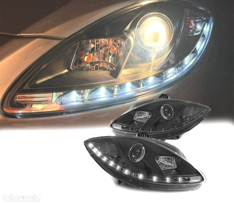 FARÓIS PARA SEAT LEON TOLEDO ALTEA 04-09 LUZ DIURNA LED FUNDO PRETO - 2
