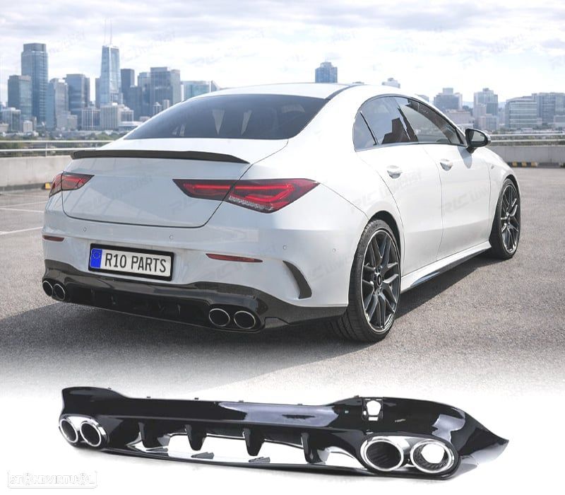 DIFUSOR MERCEDES CLA C118 X118 19-25 LOOK AMG PRETO BRILHANTE + PONTAS DE ESCAPE - 1