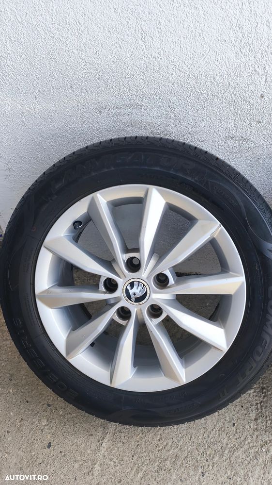 Set jante aliaj Skoda Minoris 6,5J x 16 ET 46 5x112 se vand cu sau fara anvelope (2 sunt bune, 2 nu) 205/55/16 - 5