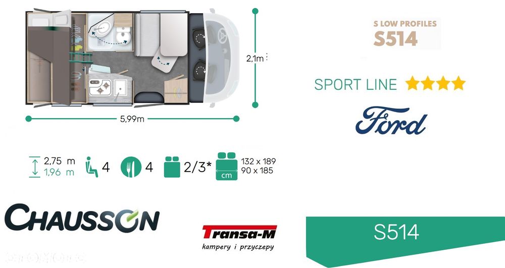 Ford KAMPER CHAUSSON S514 SPORT LINE 165KM AUTOMAT NOWY! - 2