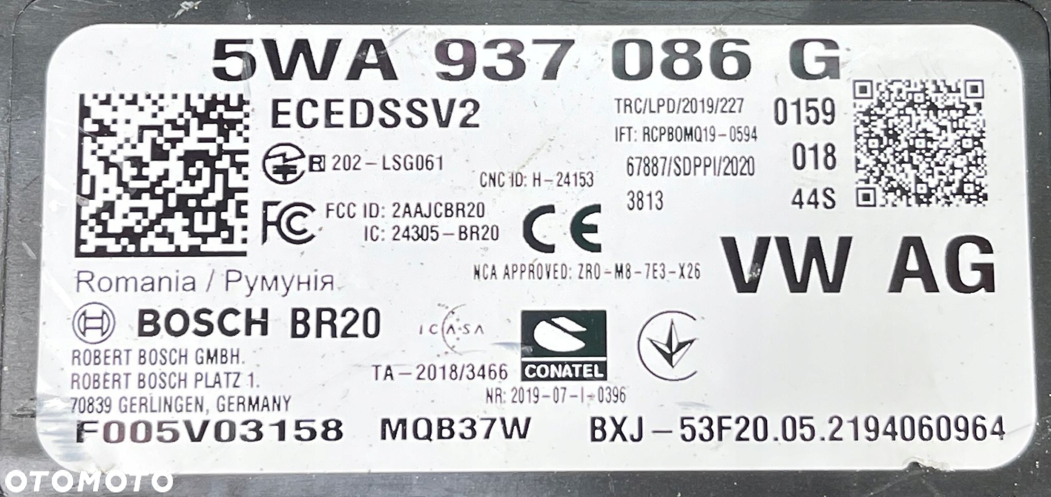 VW AUDI SKODA MODUŁ STEROWNIK KOMFORTU 5WA937086G - 2
