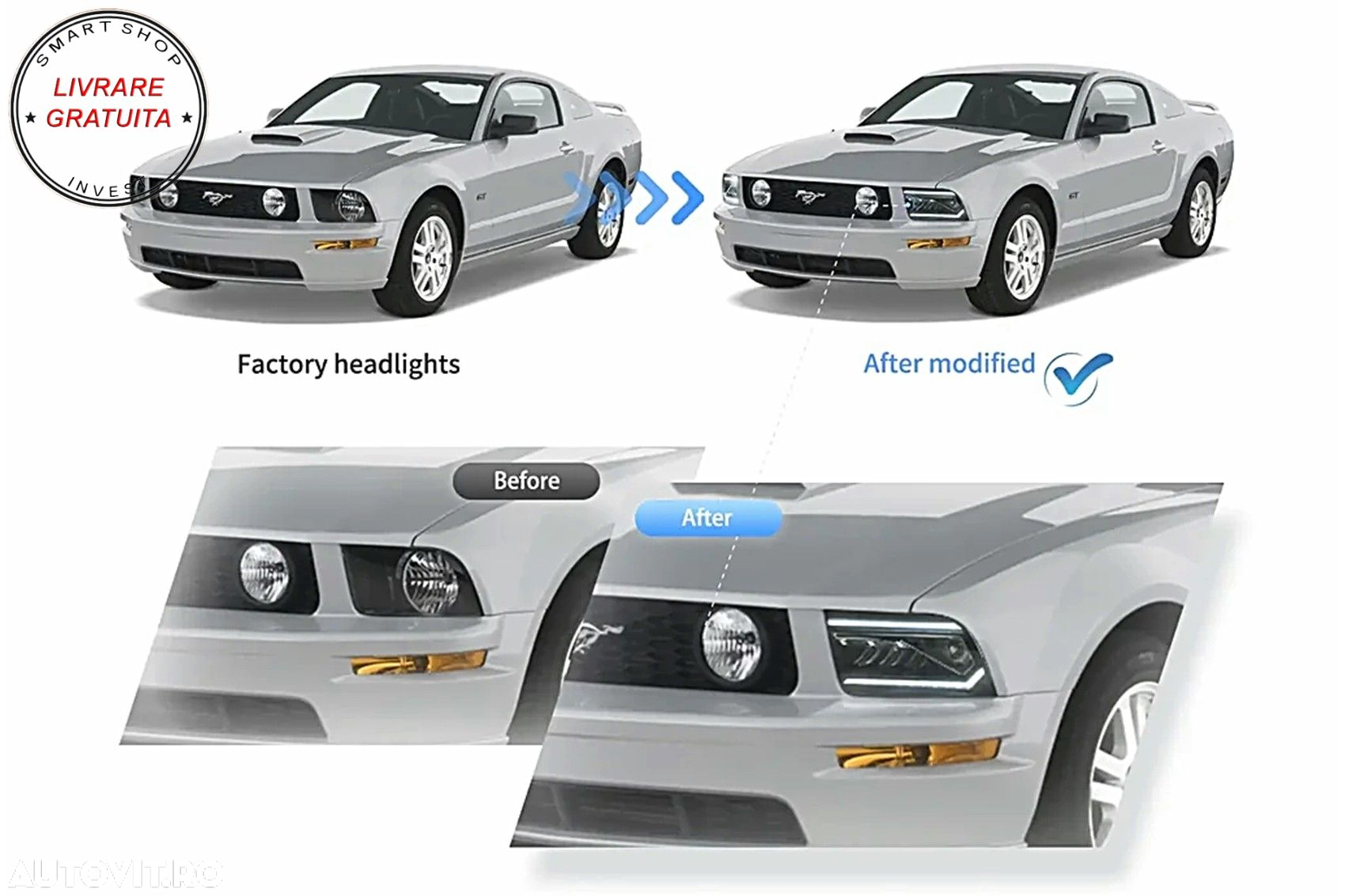 Faruri Full LED Ford Mustang V Pre-Facelift (2005-2009) Negru cu Semnal Dinamic Se- livrare gratuita - 21