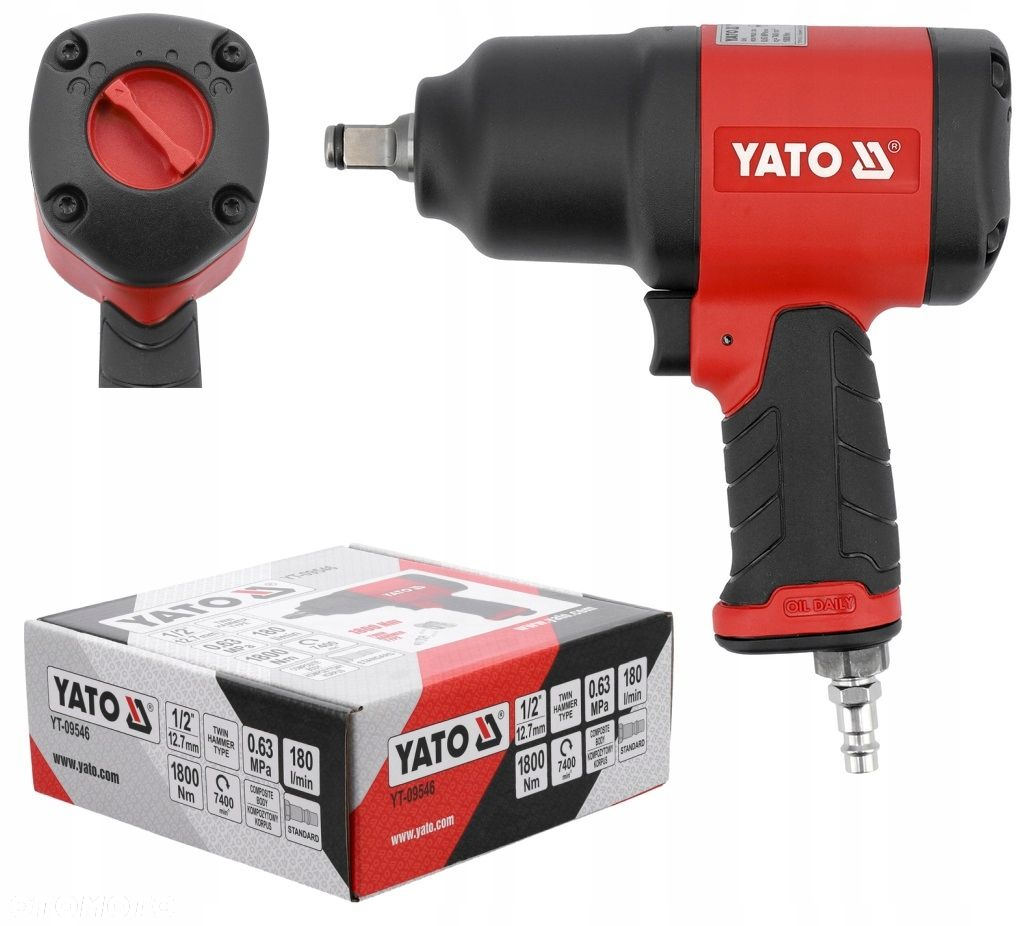 YATO KLUCZ PNEUMATYCZNY KOMPOZYTOWY 1/2 1800 NM TWIN HAMMER YT-09546 - 10