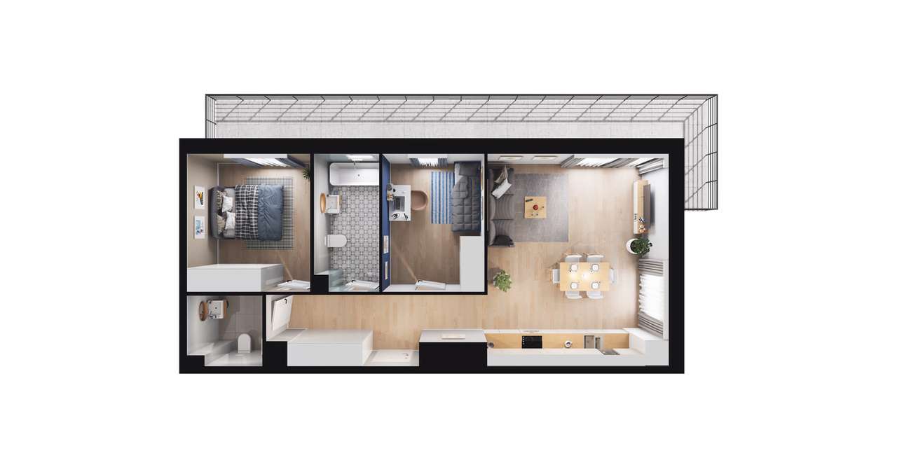 3-pokojowe mieszkanie 64m2 + balkon - Pełny obrazek: 2/14