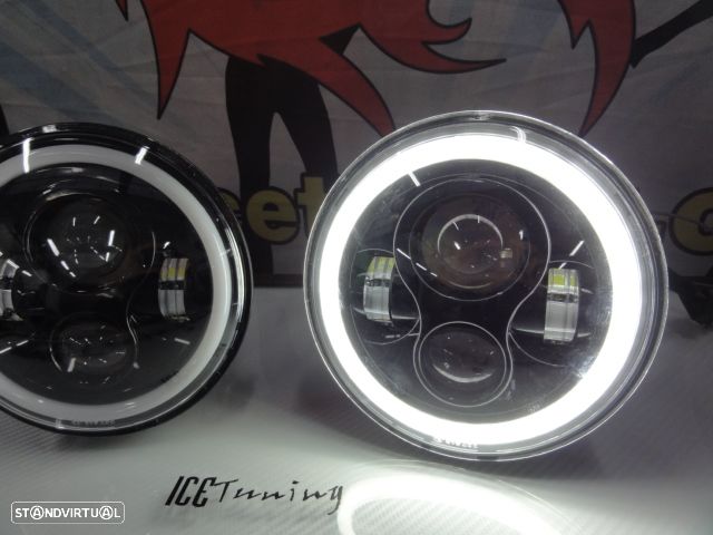 Faróis FULL LED CREE de 7 polegadas com médios, maximos, Angel eyes e pisca em led fundo preto, compatíveis com Hummer, Jeep Wrangler JK TJ LJ, Land Rover Defender, Mercedes classe G W463, Nissan, Suzuki, veículos 4x4, Harley Davidson. - 13