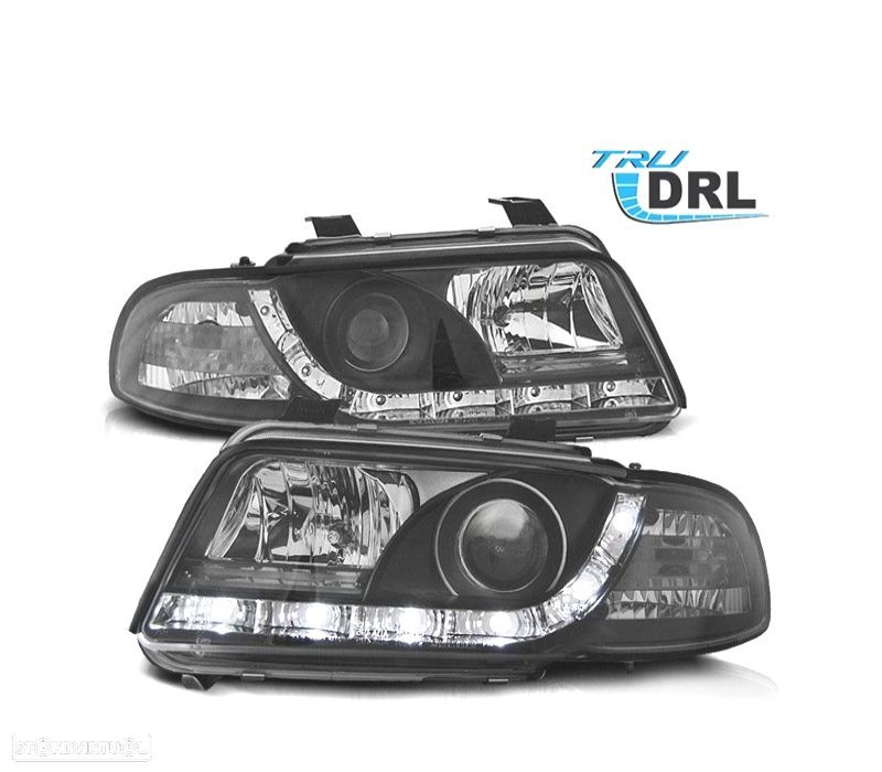 FARÓIS LUZ DIURNA AUDI A4 B5 99-01 FUNDO PRETO - 1