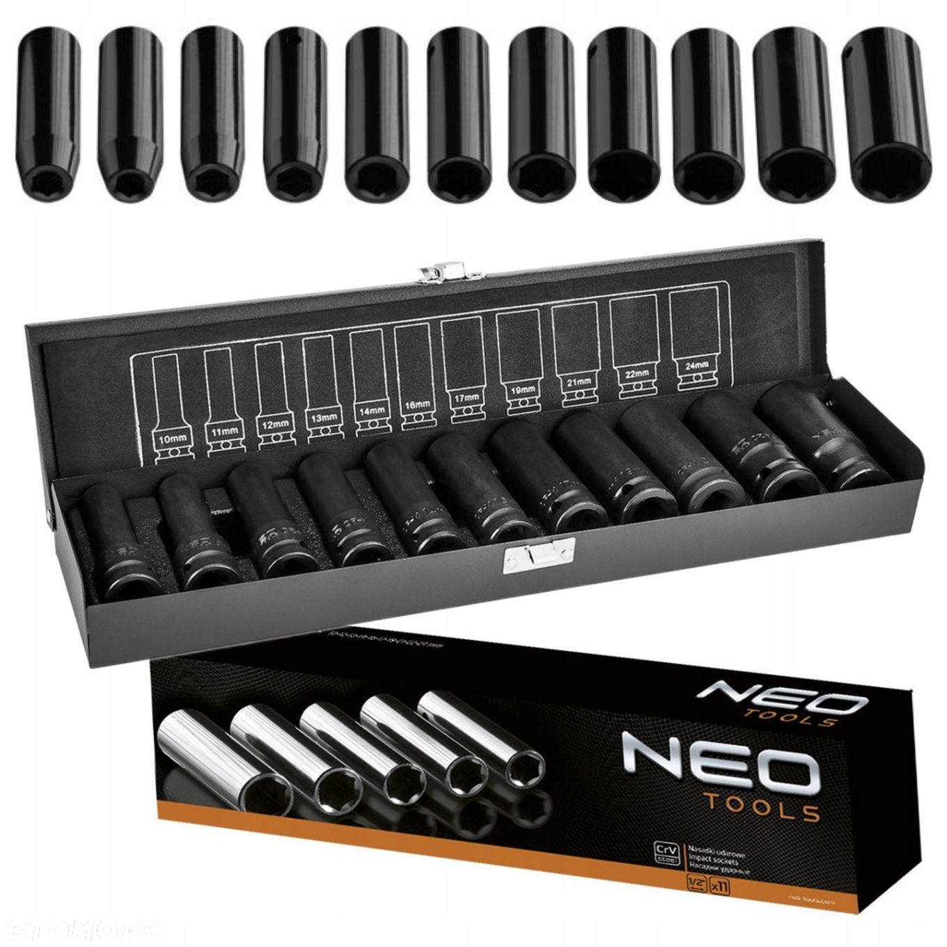 NEO 12-102 NASADKI UDAROWE DŁUGIE 11 ELEM 10-24mm 1/2 METALOWA WALIZKA - 15