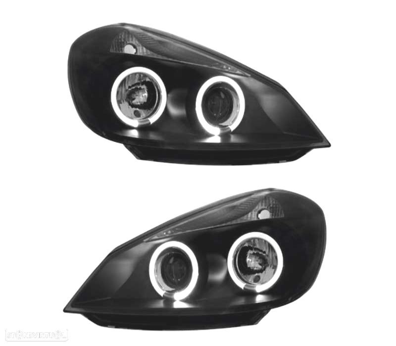 FARÓIS ANGEL EYES RENAULT CLIO 05-09 FUNDO PRETO - 1