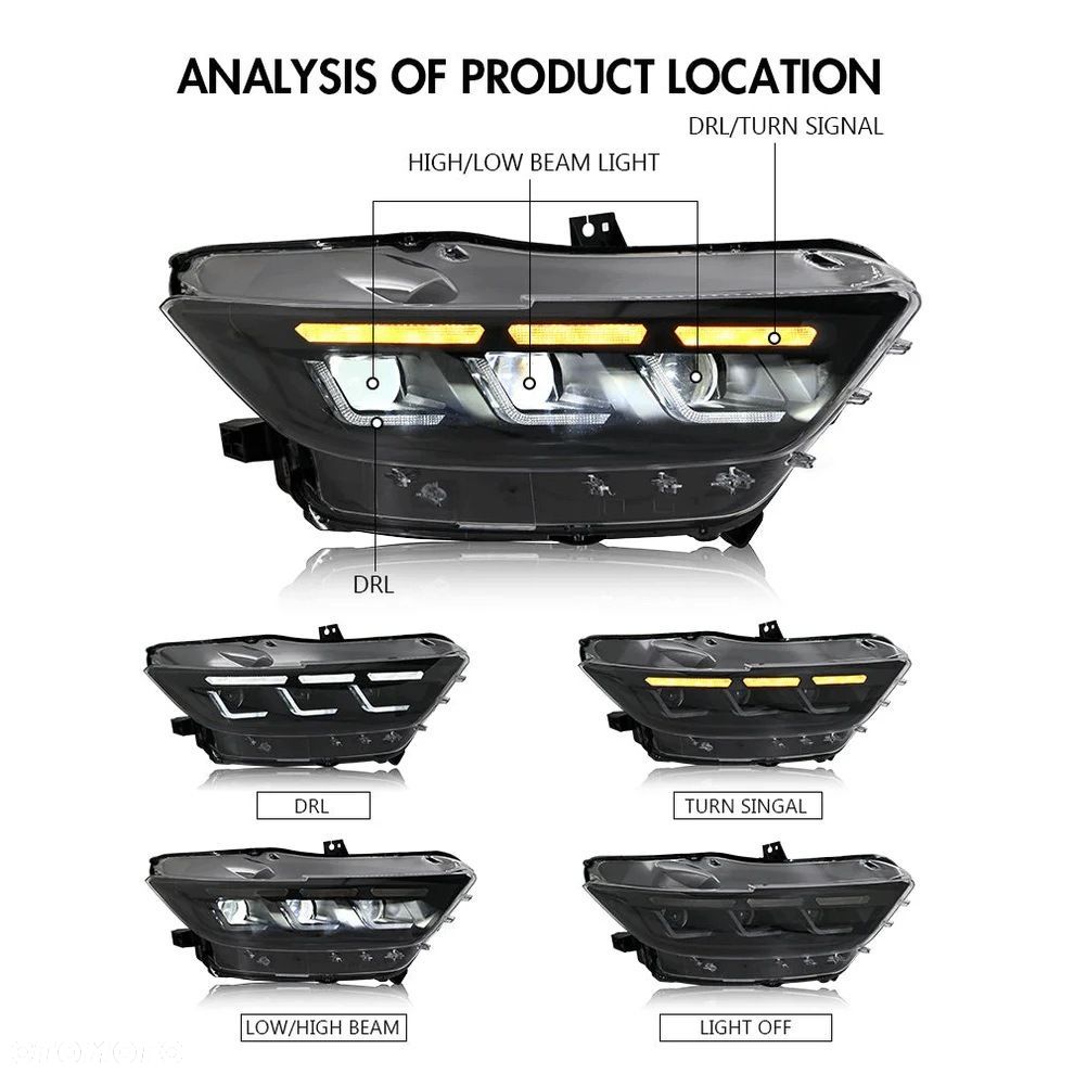 Reflektory Lampy kpl Full Led Neon Tuning Black Ford Mustang VI 6 2015-2018 - 6