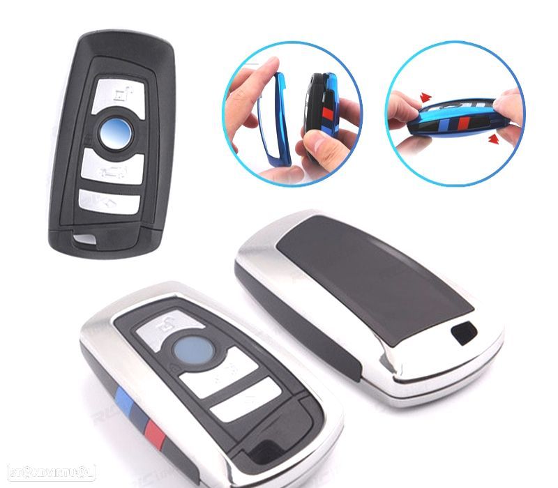 CAPA CHAVE BMW QUADRADA CROMADO E PRETO - 1