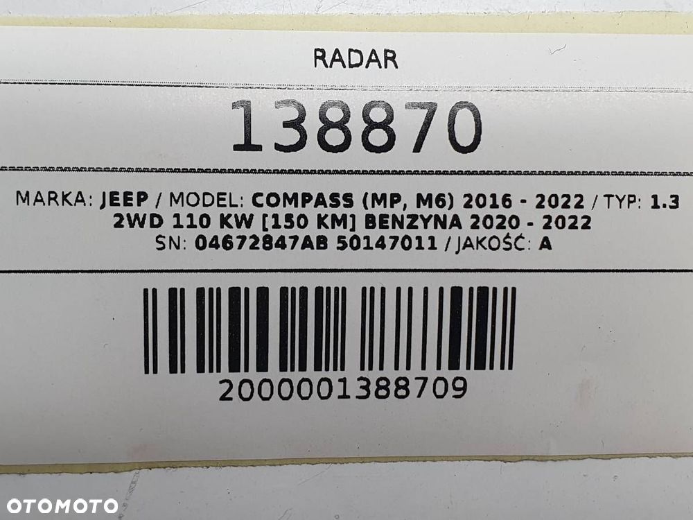 RADAR CZUJNIK MARTWEGO POLA JEEP COMPASS II 04672847AB  50147011 - 5