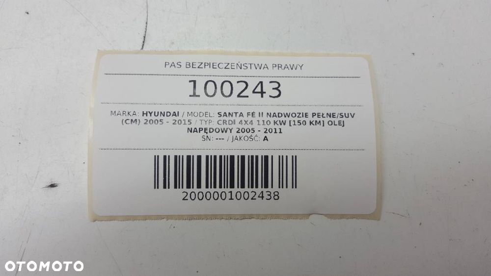 REGULACJA PASA BEZPIECZEŃSTWA SANTA FE II 2011 - 2