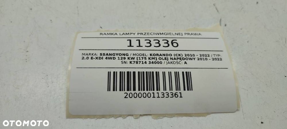 RAMKA KRATKA PRAWA PRZÓD HALOGENU ZDERZAKA SSANGYONG KORANDO III - 5