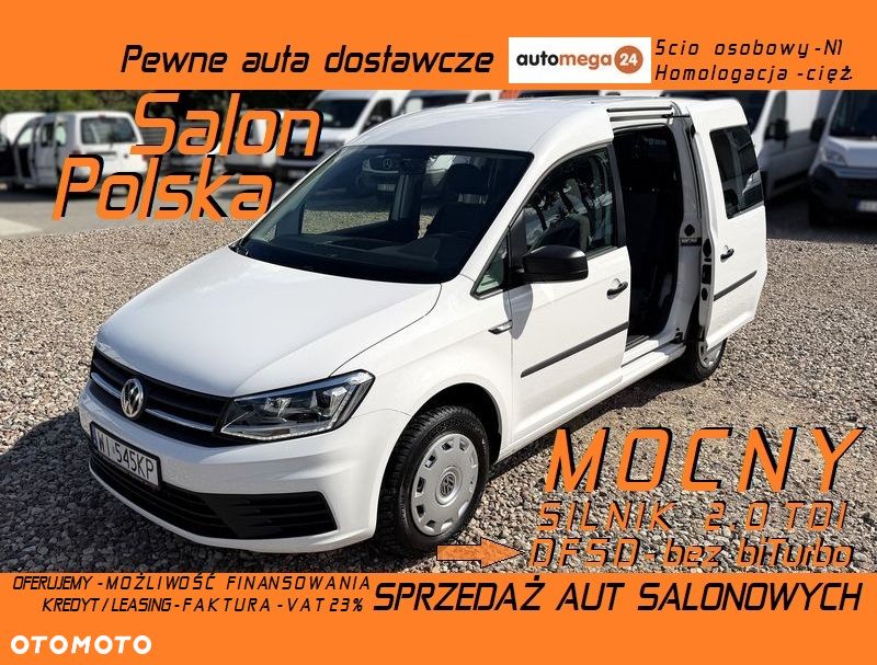 Volkswagen CADDY VAN MINIBUS 5cio Osobowy z Homologacją cięż. N1. Ładowność 707kg +5os. Mocny 2.0TDI Euro6, Bogate wyposażenie Reflektory Bi-KSENONOWE + Światła LED, Kierownica skórzana wielofunkcyjna, Tempamat, Ogranicznik, St. Radia oraz pełen komputer z kier. Czujniki cofania, Bezwypadkowy pełen serwis ASO VW - 2