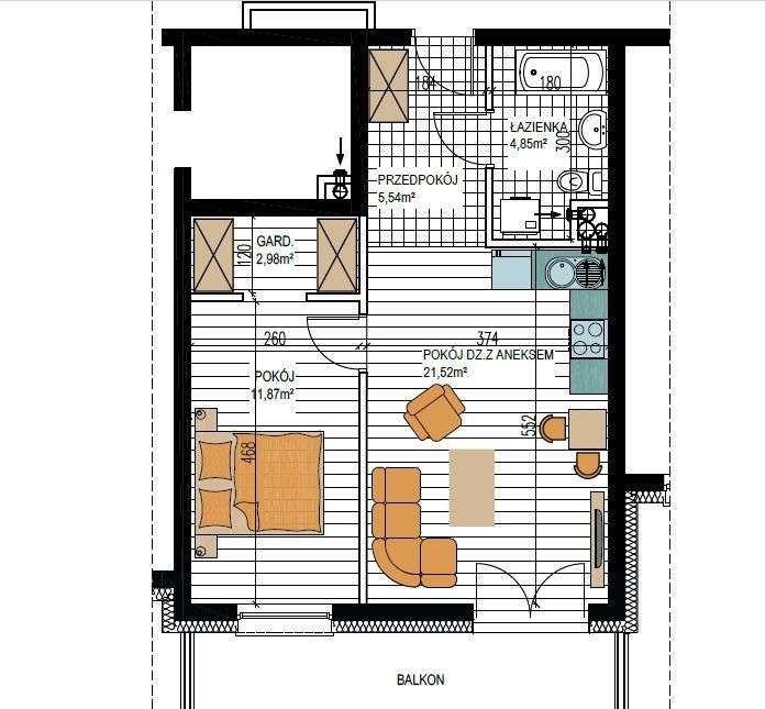 Osiedle Grunwaldzkie 2 pokoje - 45,84 m2 - Pełny obrazek: 2/17