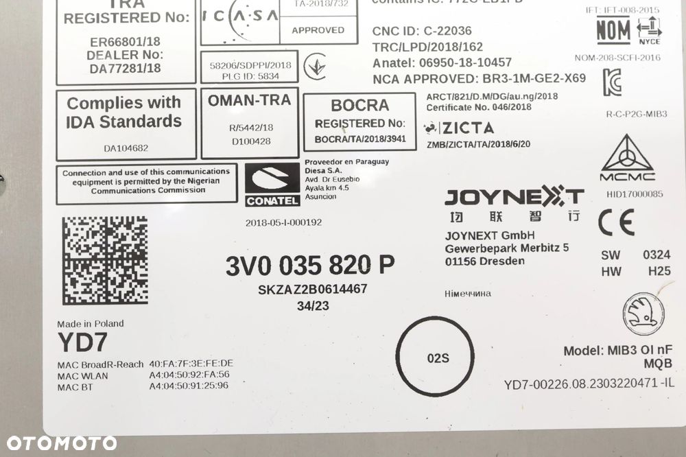 Skoda Superb III czytnik nawigacji 3V0035820P - 3
