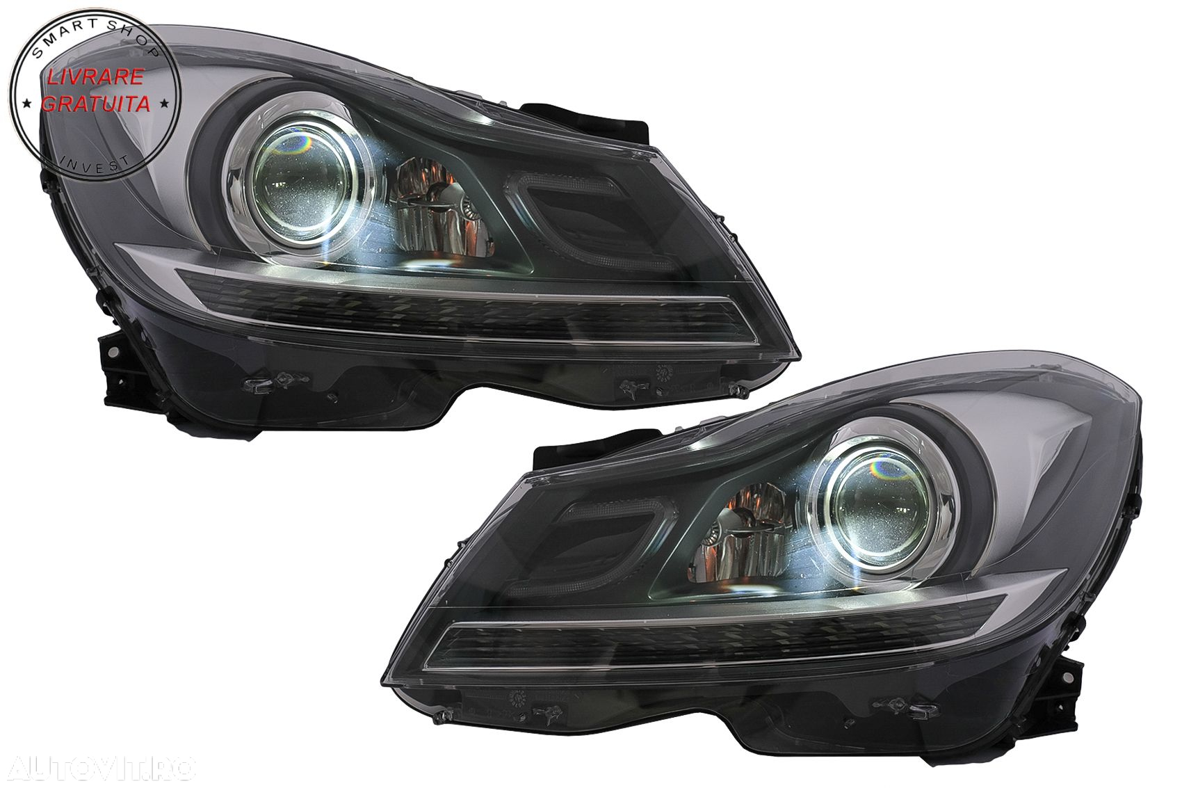 Faruri LED DRL Mercedes C-Class W204 S204 Facelift (2011-2014) Negru Semnal Dinami- livrare gratuita - 11