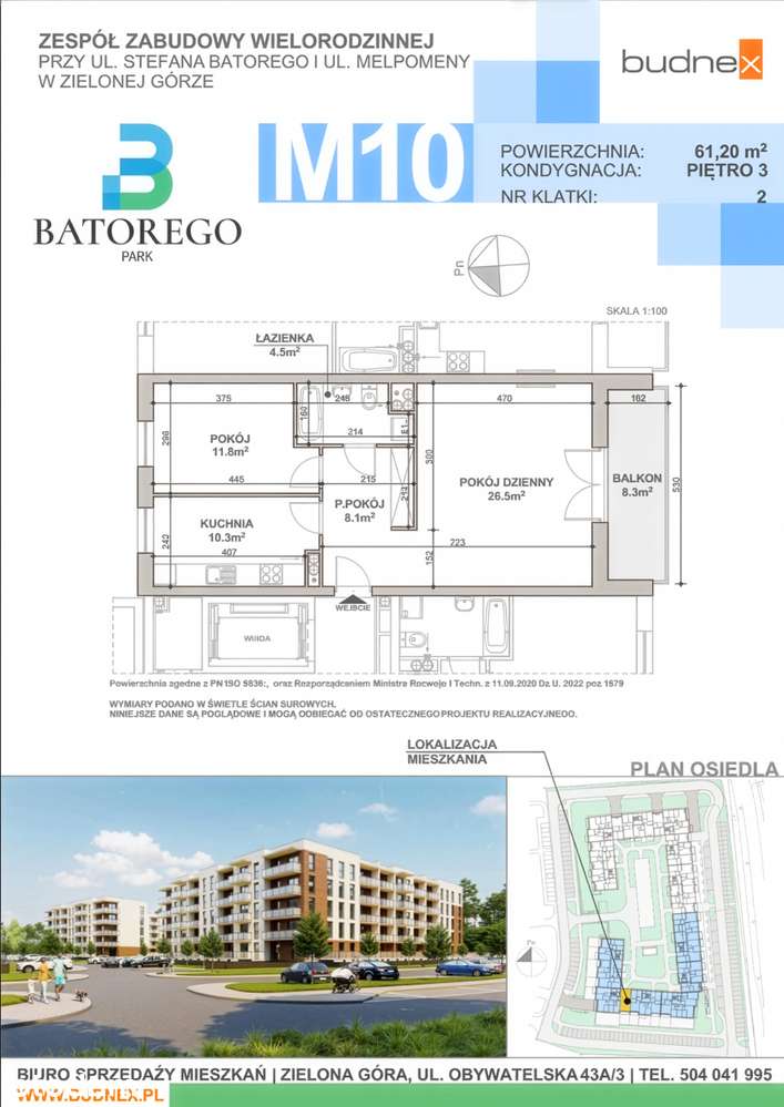 Batorego Park — 2 pokoje, osobna kuchnia, 61,2 m², 3. piętro