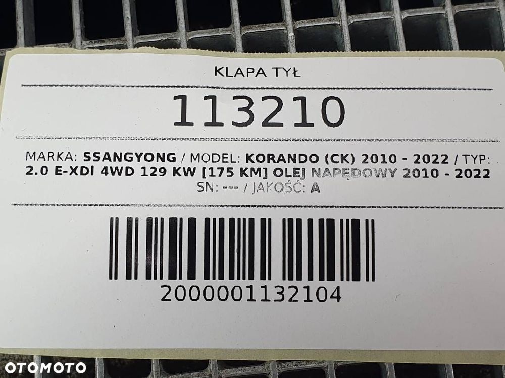 KLAPA TYŁ TYLNA BAGAŻNIKA SSANGYONG KORANDO III CZARNA LAK KOMPLETNA - 14