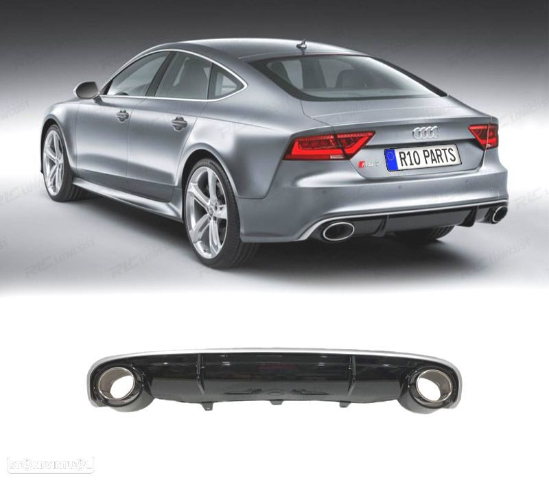 DIFUSOR AUDI A7 12-15 LOOK RS7 + PONTEIRAS DE ESCAPE PRETO BRILHANTE - 1