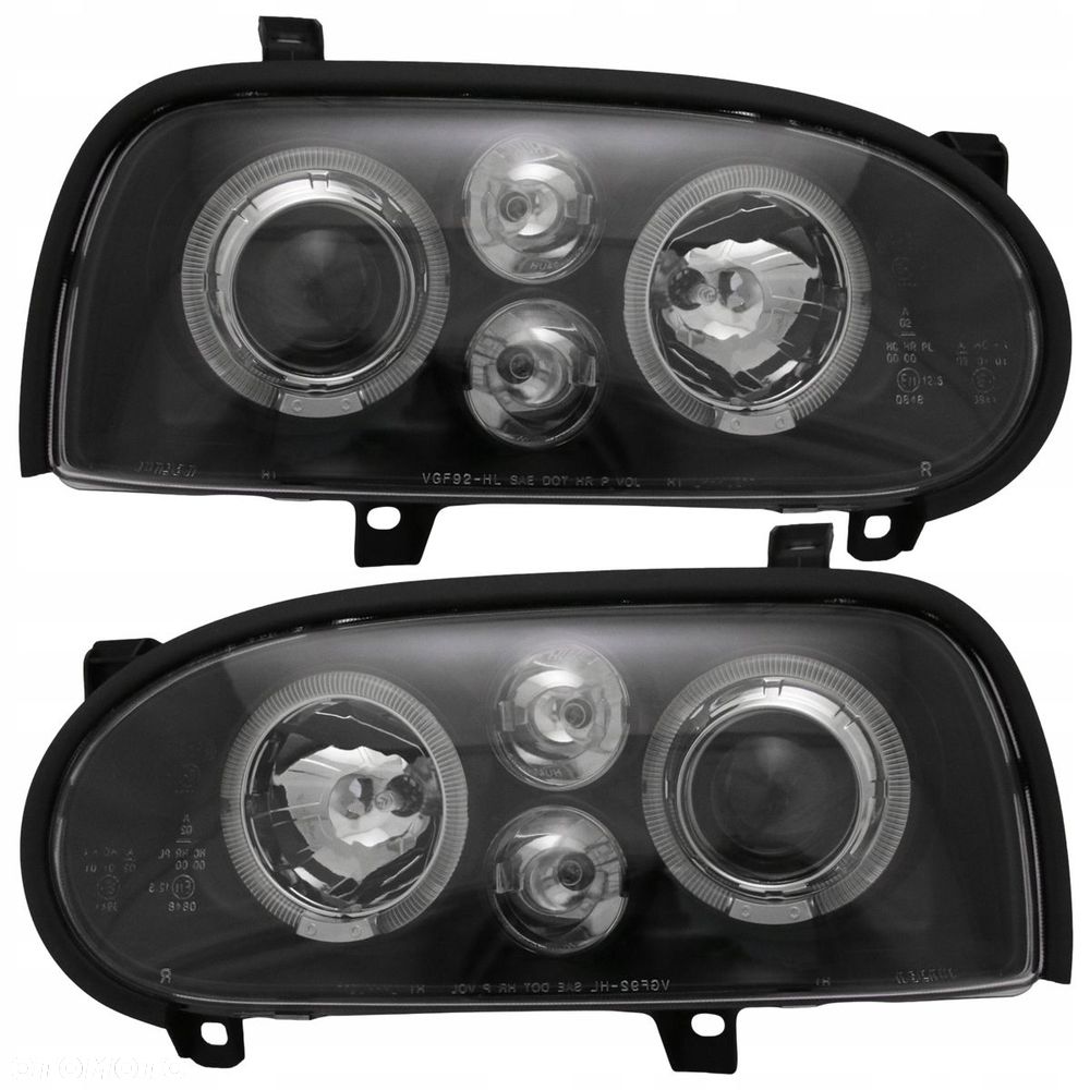 Reflektory Lampy kpl Tuning Black Ringi Angel Eyes LED VW Golf III 3 1991-9 - 1