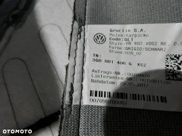 FOTEL FOTELE KANAPA OPARCIE SIEDZISKO BEZ PODNOZKA PRAWE LEWE POSZYCIE TAPICERKA SKORA GRIGIO / SCHWARZ KCZVOLKSWAGEN ARTEON 3G8 ORYGINAŁ - 5