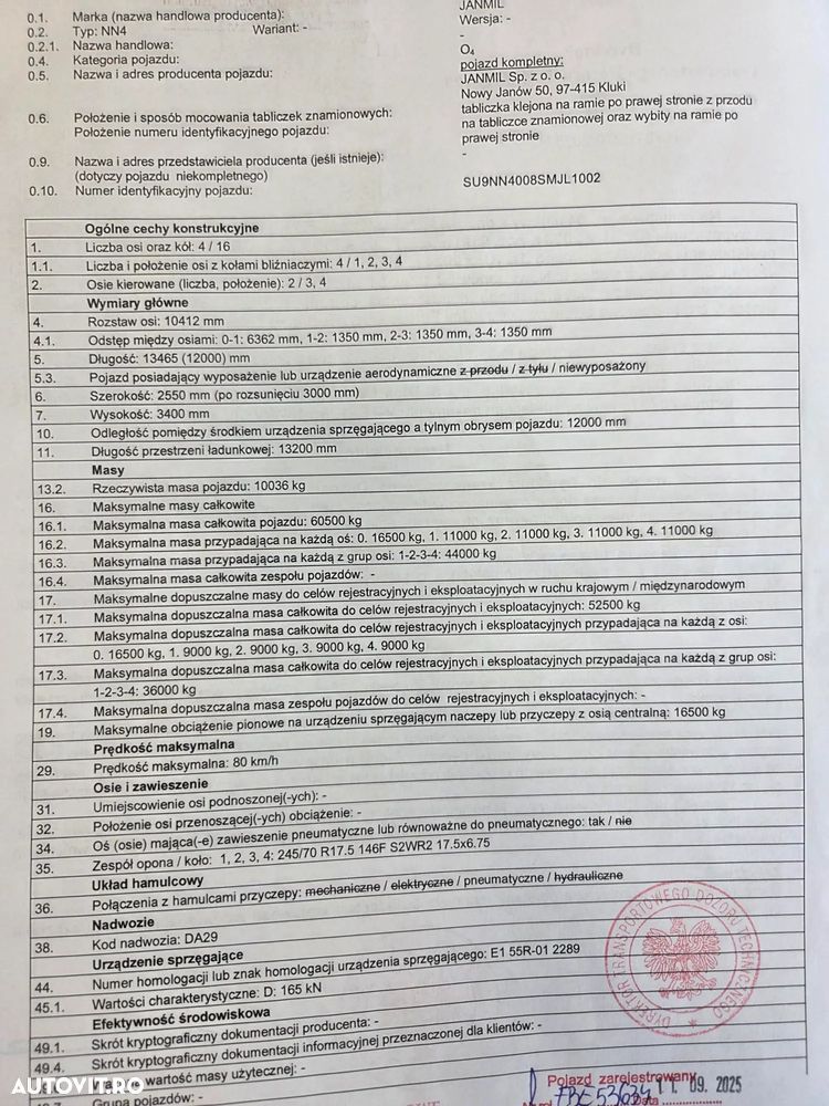 Janmil TRAILER 4 axe, rampe DUBLE, util 55t, axe SAF, Anv Goodyear, 2 roti rezerva, 2 axe viratoare, extensii lemn la 3m latime, obloane gat lebada, produs POLONIA, axa liftabila, garantie 1 an, leasing 5 ani cu rata lunara 6500 lei, PROMOTIE 67900 EUR+Tva - 25