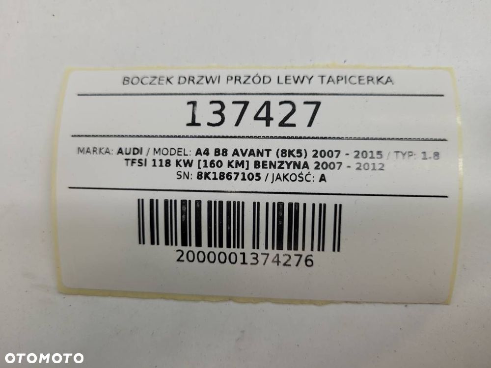 BOCZEK DRZWI PRZÓD LEWY TAPICERKA AUDI A4 B8 KOMBI 8K1867105 - 11