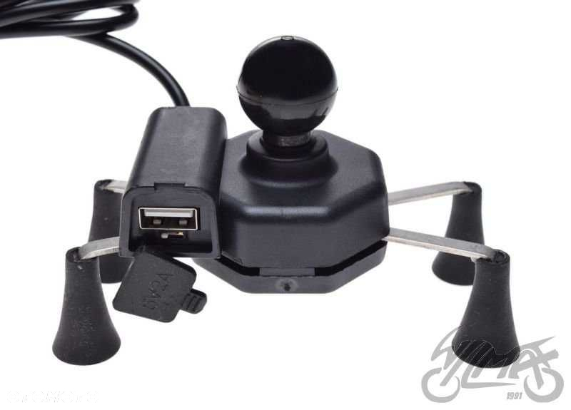 Uchwyt na telefon z mocowaniem, pajączek z portem USB na motor/ skuter - 2