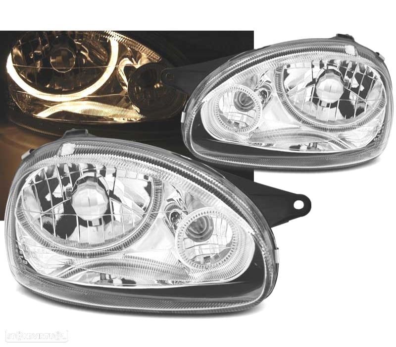 FARÓIS OPEL CORSA B 93-00 ANGEL EYES CROMADOS - 1