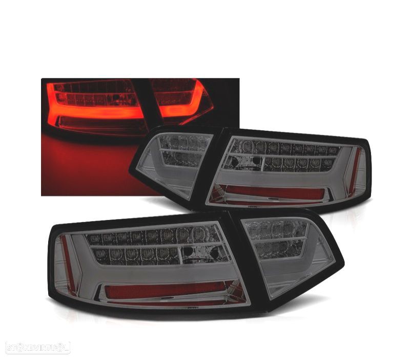 FAROLINS TRASEIROS AUDI A6 4F 08-11 LIGHT BAR FUNDO CROMADO FUMADO - 1
