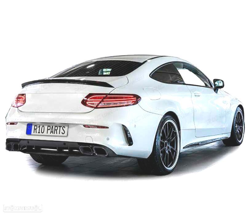 DIFUSOR MERCEDES CLASE C C205 COUPÉ 15-18 LOOK AMG C63 PRETO BRILHANTE + PONTAS DE ESCAPE PRETAS - 2