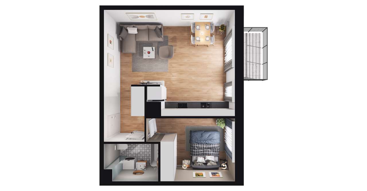 2-pokojowe mieszkanie 42m2 + balkon - Pełny obrazek: 2/9
